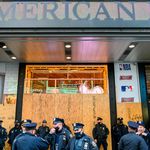 A storefront is boarded up in Manhattan in anticipation of Election Day protests